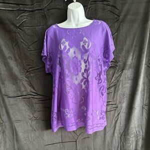 Susan Graver purple lace short sleeve over blouse, size L
